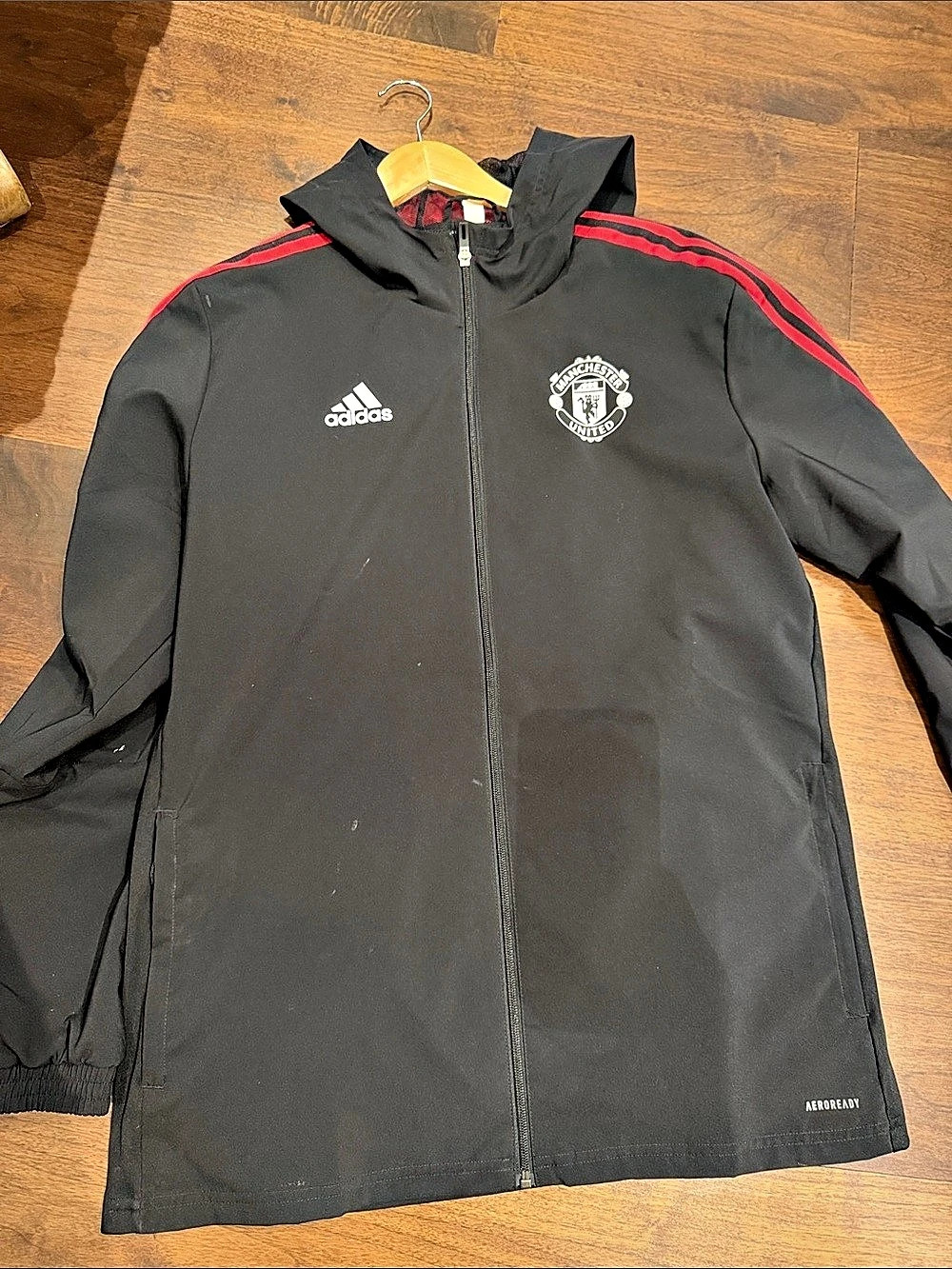 adidas Manchester United Anthem Jacket Black & Red Large